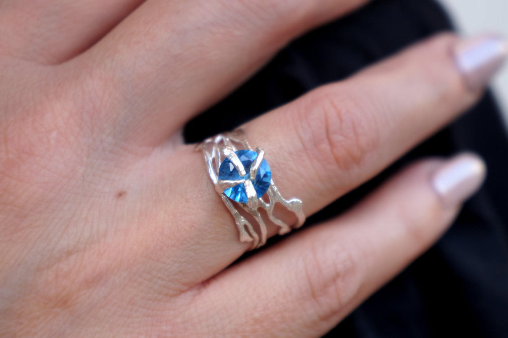 Jasmine Twig Engagement Ring: Raw Zircon, Sterling Silver (Handmade, Eco-Friendly)