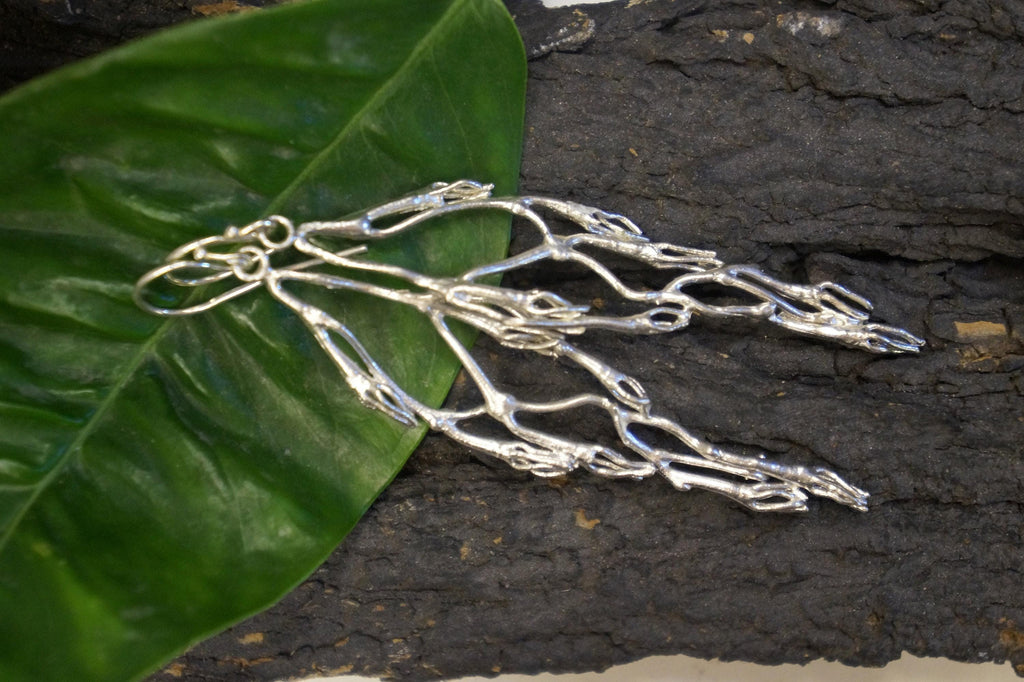 Sterling Silver Jasmine Twig Earrings: 14k Gold Plated, Long Dangle