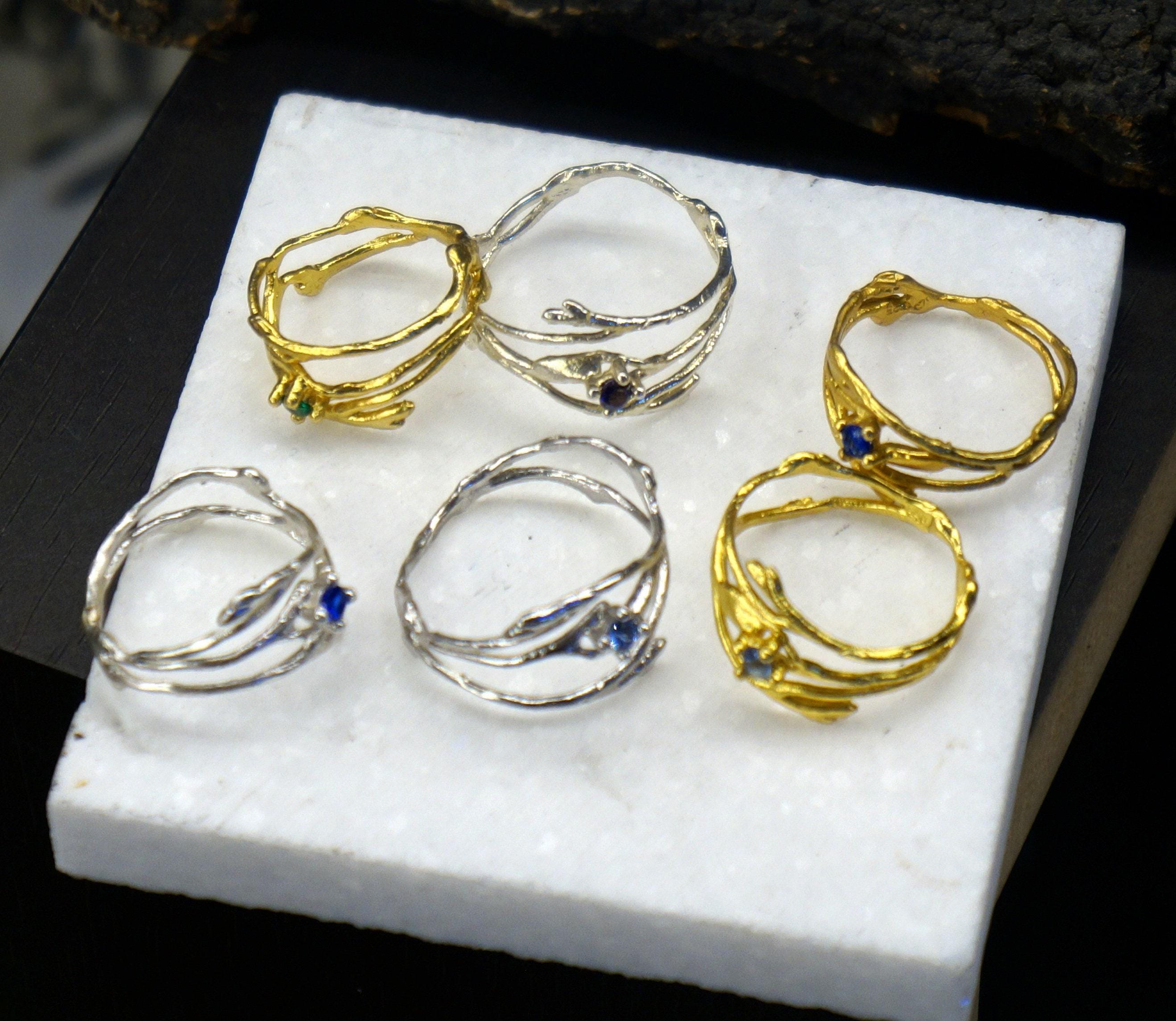 Twig Ring: Jasmine Branch Design (Sterling Silver, Zircon Stone)
