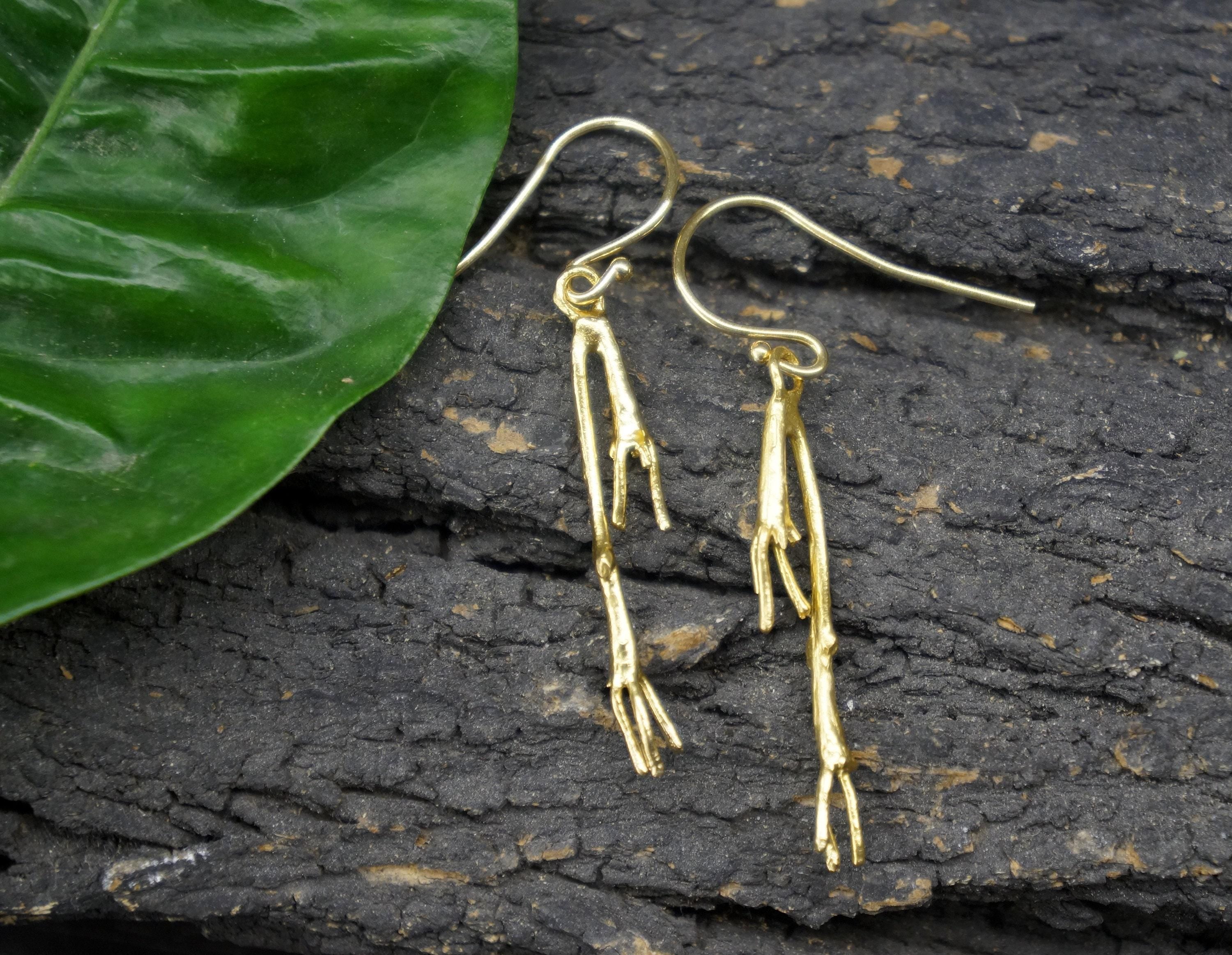 Nature-Inspired Jasmine Earrings, Gold and Sterling Silver (Dangle Style)