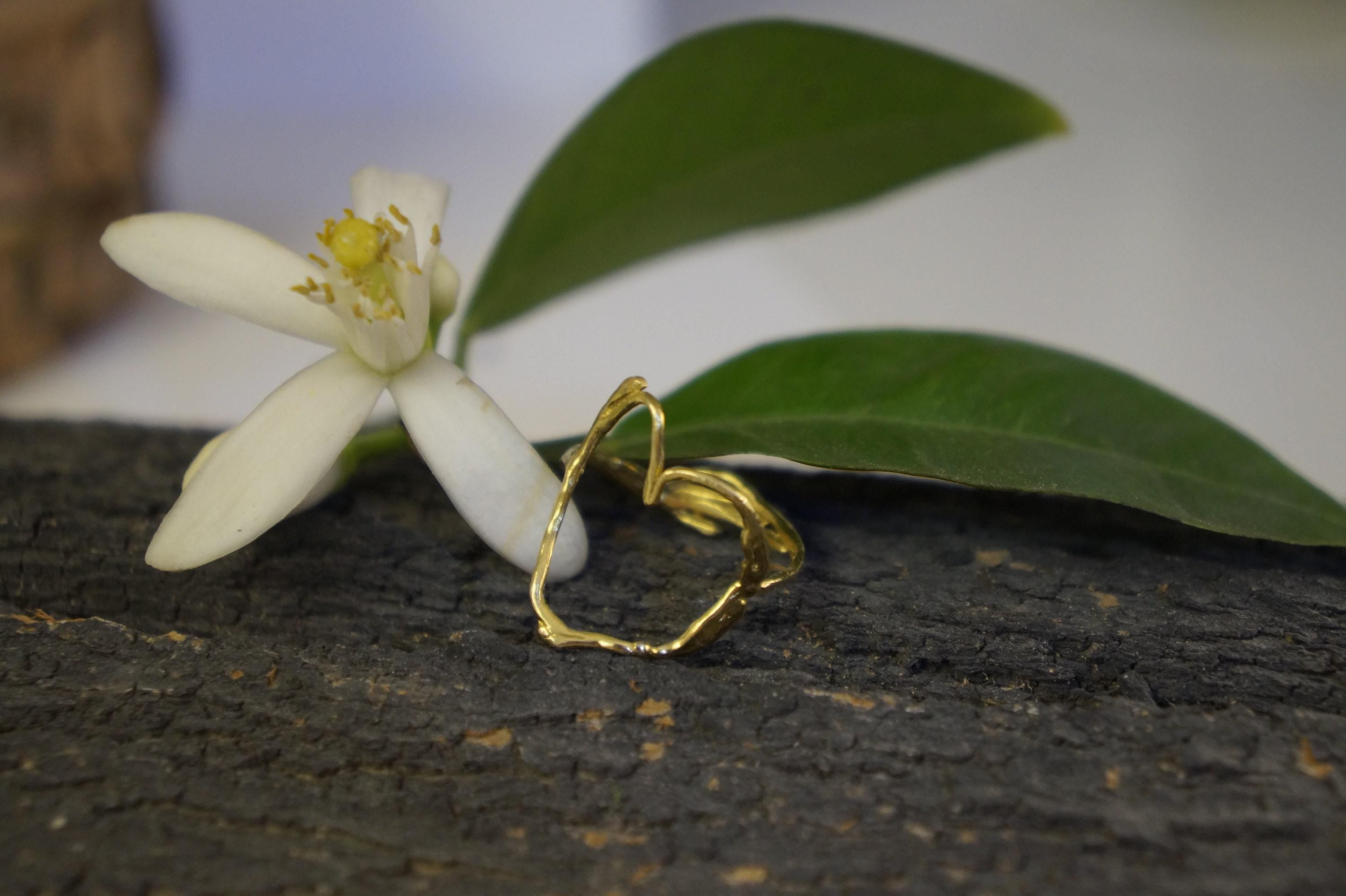 Twig Ring: Jasmine Branch Design in Sterling Silver (Heart Shape)