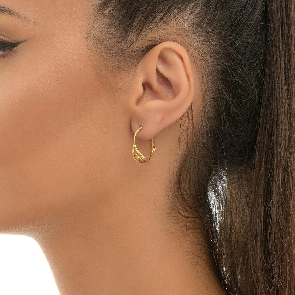 Gold Jasmine Branch Earrings, Gold-Plated Sterling Silver Jewelry, Hoop Earrings, Gift for Her, Birthday Gift for Women, Handmade Jewelry
