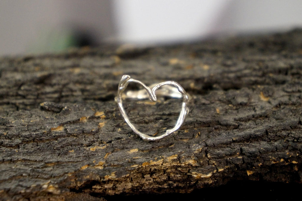 Twig Ring: Jasmine Branch Design in Sterling Silver (Heart Shape)