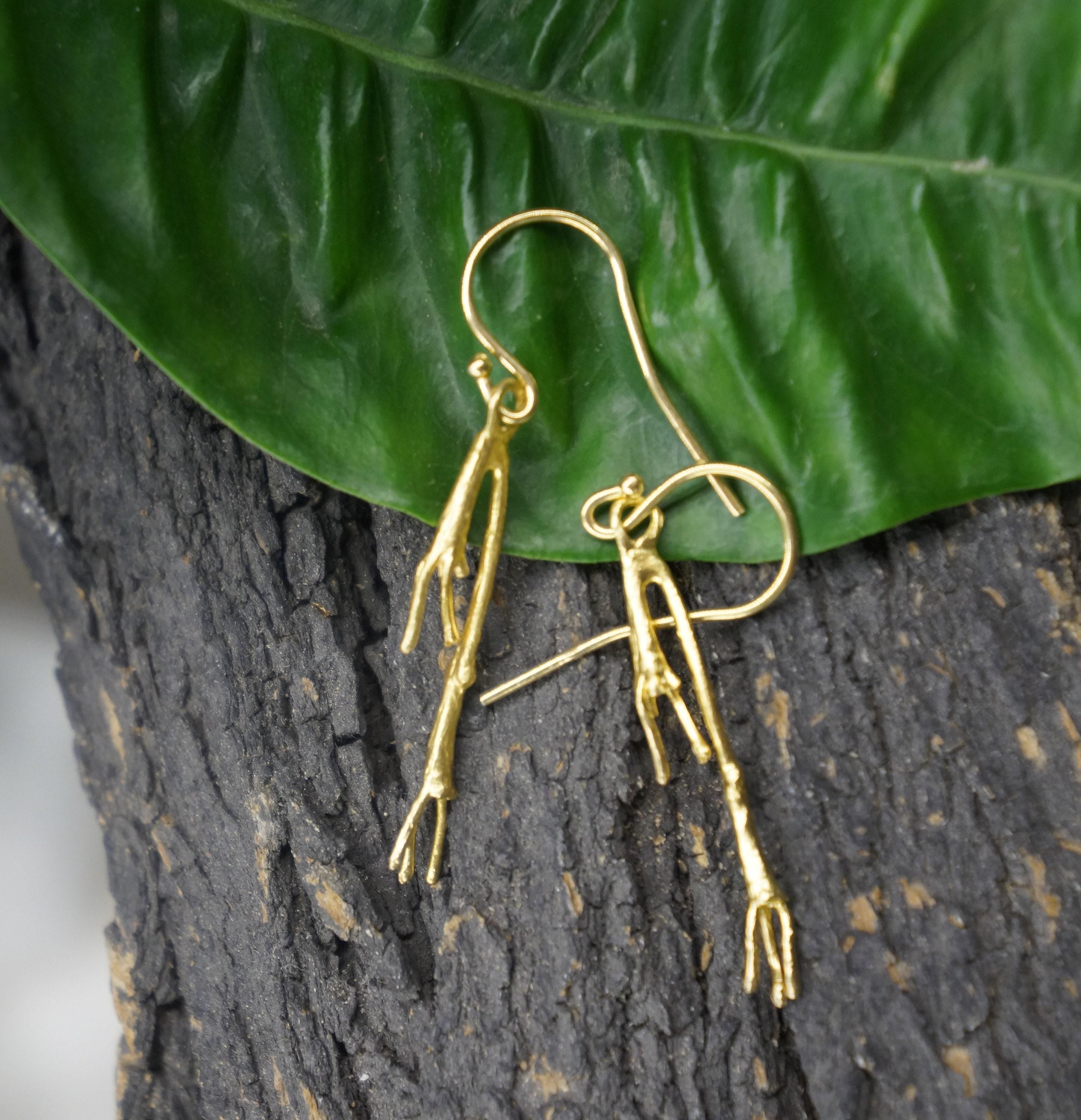 Nature-Inspired Jasmine Earrings, Gold and Sterling Silver (Dangle Style)