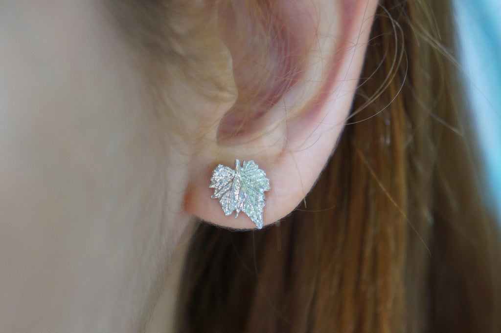 Nature-Inspired Sterling Silver Earrings, Vine Leaf Studs (Tiny, Lightweight)