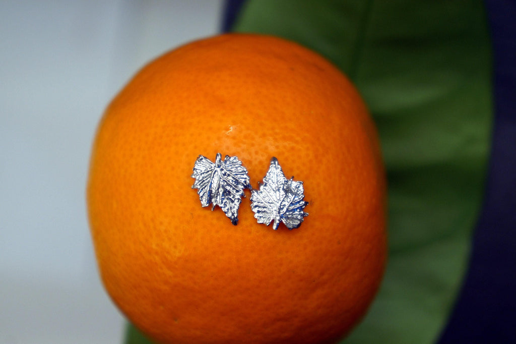 Nature-Inspired Sterling Silver Earrings, Vine Leaf Studs (Tiny, Lightweight)