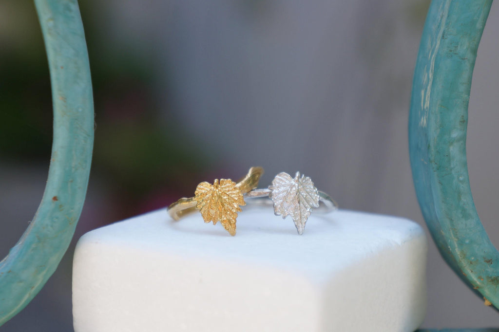 Silver Vine Ring, Gold-Plated Sterling Silver Jewelry, Gold-Silver Ring, Vine Leaf Band, Handmade Gift for Her, Birthday Gift for Women