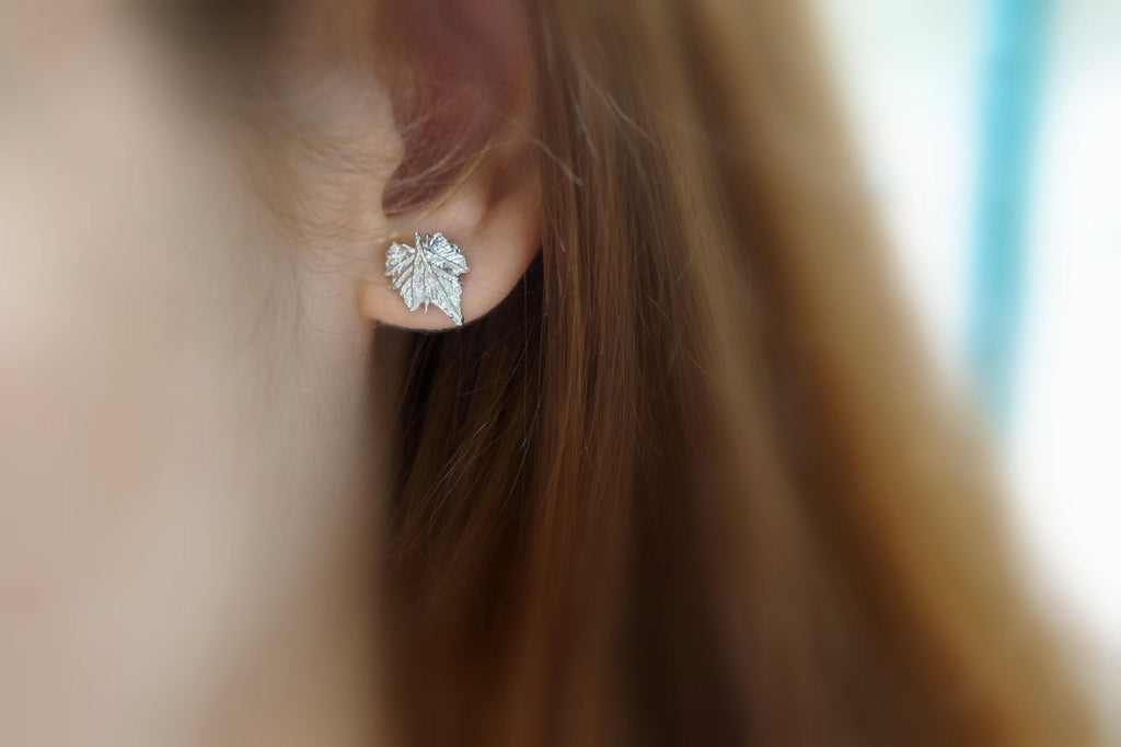 Nature-Inspired Sterling Silver Earrings, Vine Leaf Studs (Tiny, Lightweight)