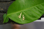 Silver Stud Earrings: Delicate Cypress Leaf - Gold Plated Finish