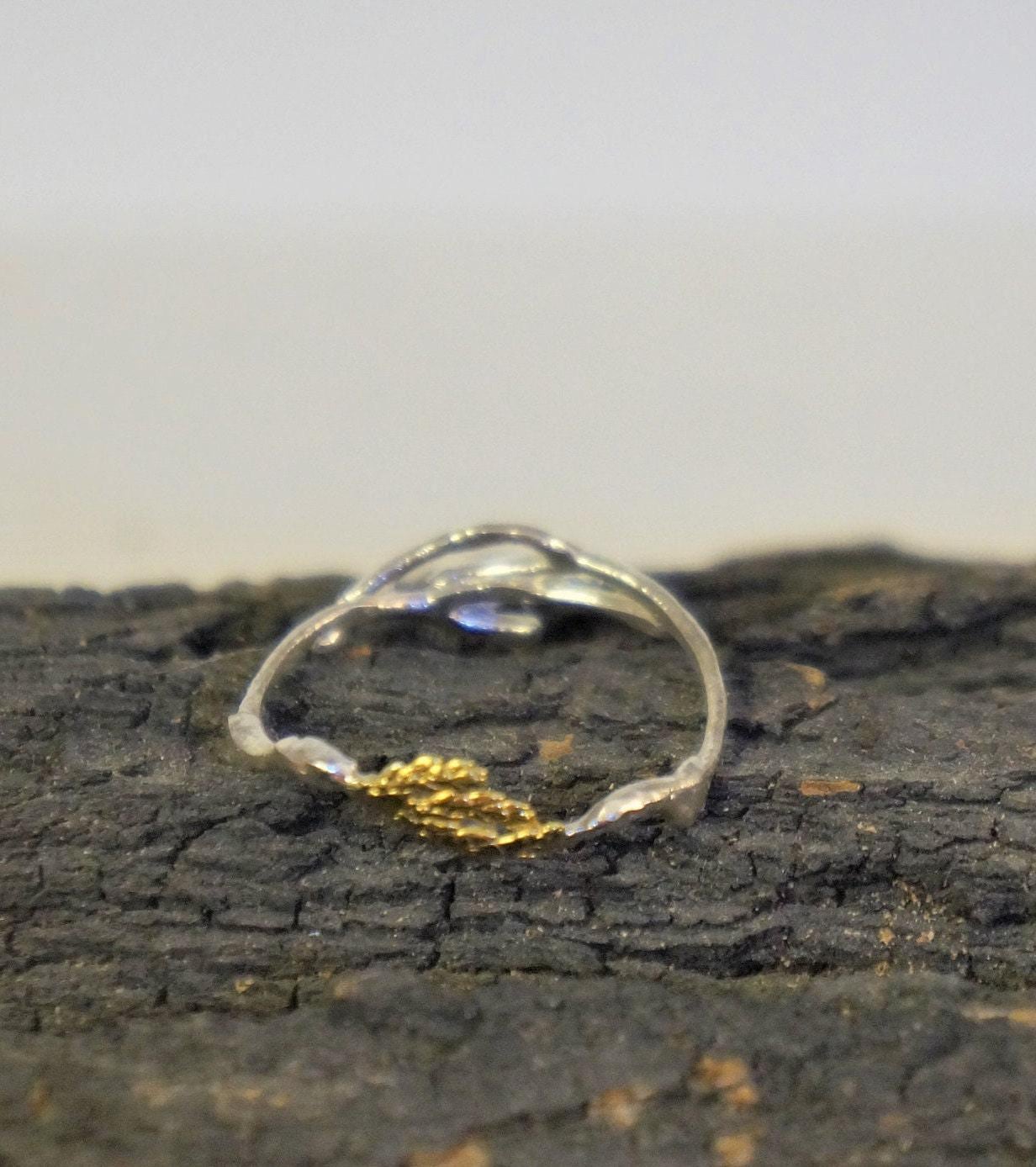 Silver Branch Ring, Jasmine and Juniper Gold-Plated Silver Ring, Leaf Band, Gold and Silver Jewelry, Gift for Her, Birthday Gift for Women