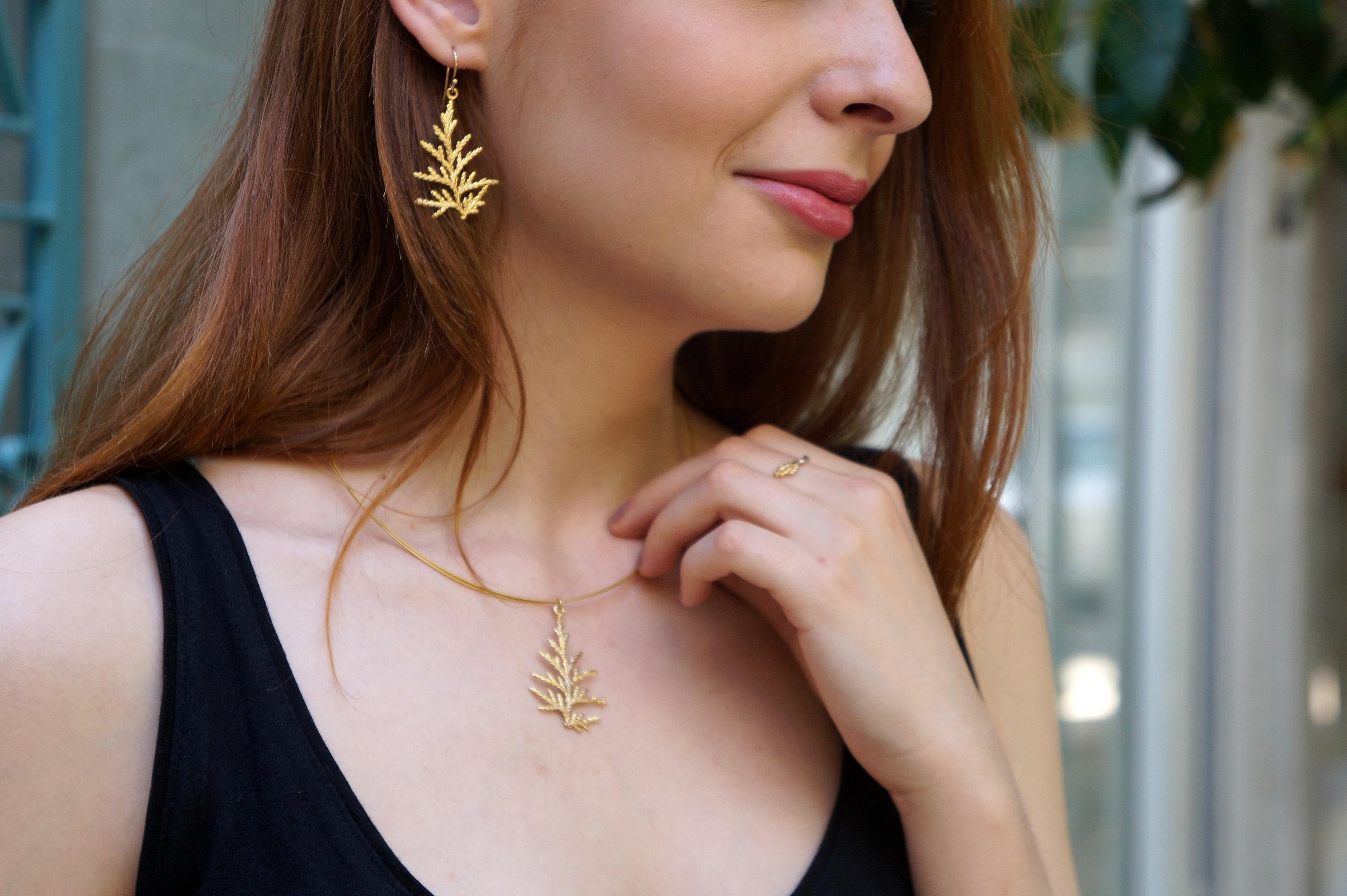 Cypress Leaf Necklace: Gold Plated, Delicate Nature Design - Eco Friendly