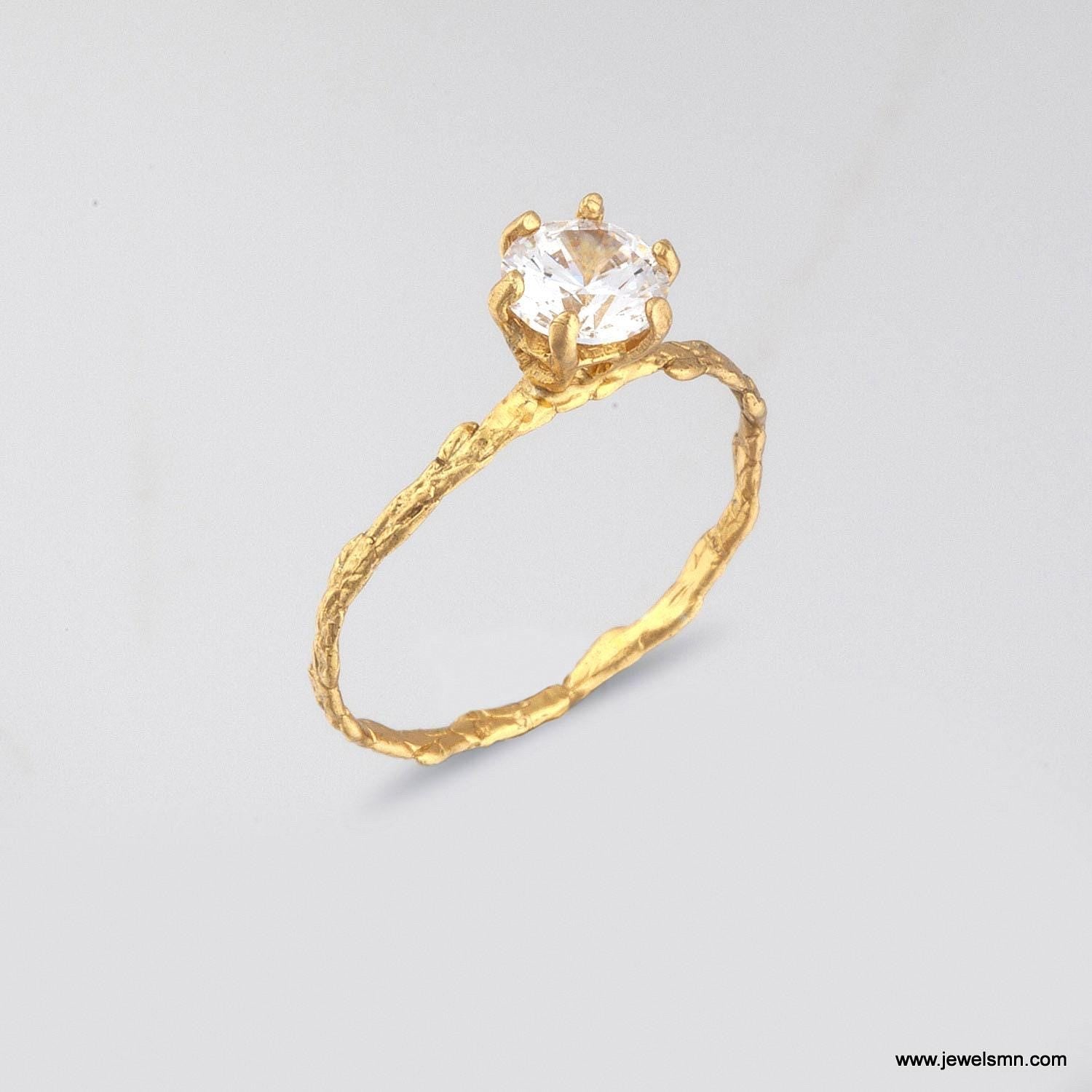 Cypress Twig Engagement Ring: Gold Plated Silver with Lab Diamond