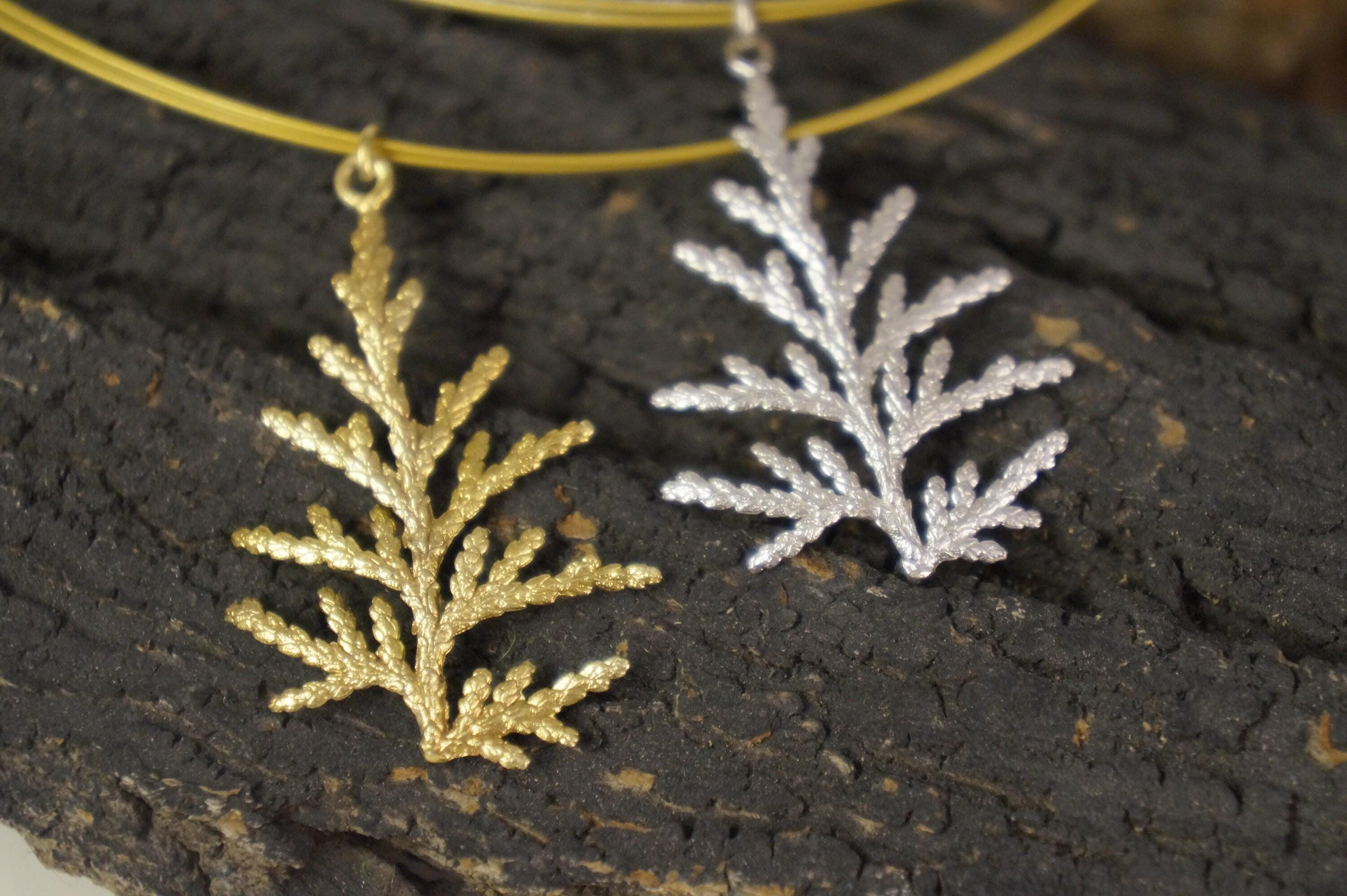 Cypress Leaf Necklace, Gold-Plated Brass, Nature Inspired (Handmade, Sustainable)