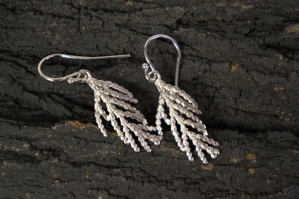 Nature Earrings: Real Cypress Leaf in Sterling Silver (Dangle)
