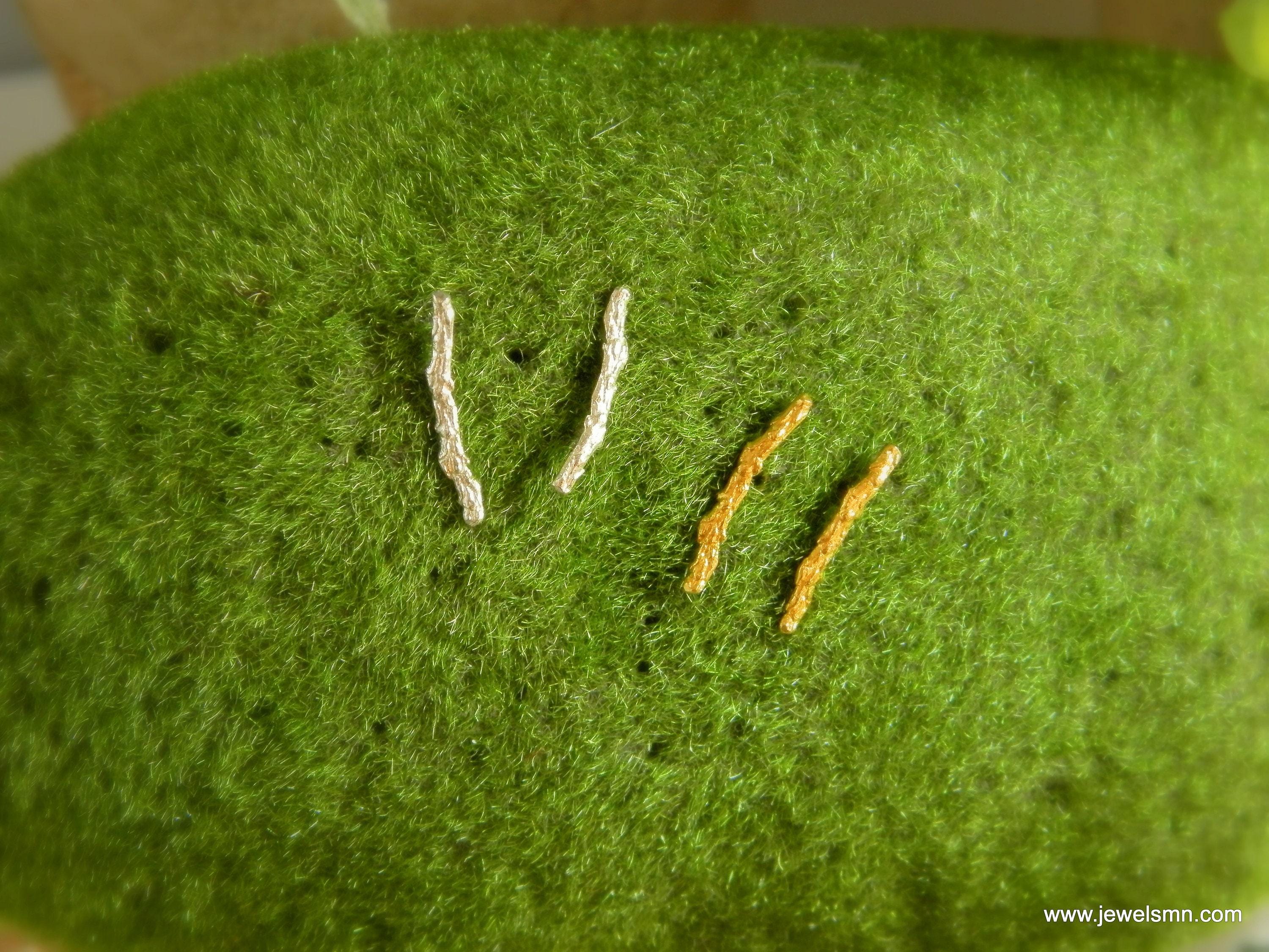 Sterling Silver Stud Earrings: Minimalist Cypress Twig - Unisex