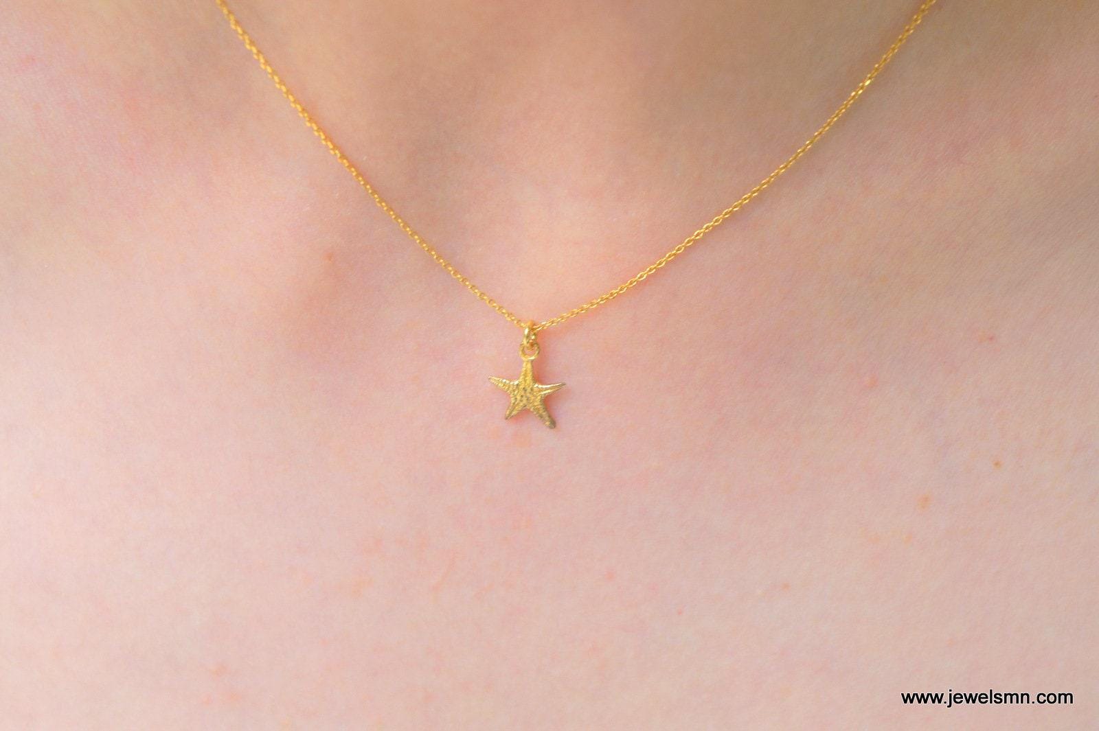 Minimalist Starfish Necklace, Tiny Gold Plated Silver (Dainty Charm)