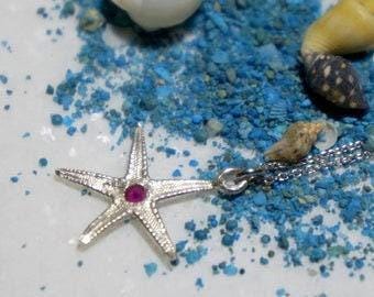 Starfish Pendant Necklace: Coastal Charm Jewelry (Gold Plated, Zircon Accent)