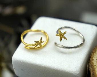 Starfish Ring: Solid Gold or White Gold - Nautical, Dainty Style