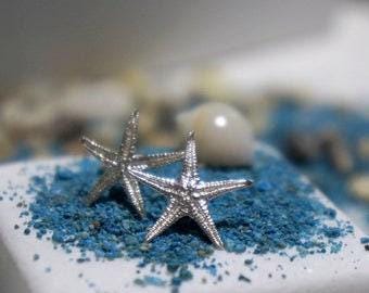 Starfish Earrings: Sterling Silver with Blue Zircon - Nature Inspired