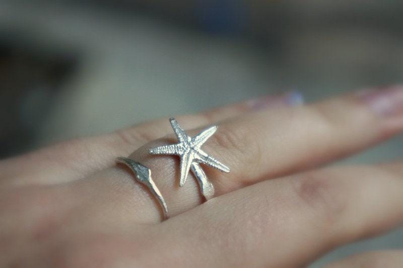 Starfish Ring: Summer Beach Jewelry (Adjustable Sterling Silver)