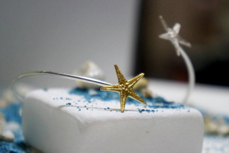 Gold Starfish Bracelet, Two-Tone Silver and Gold, Nature Inspired Jewelry Gift for Women
