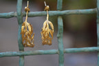 Botanical Hoop Earrings: Real Araucaria Leaves - Gold Plated Silver