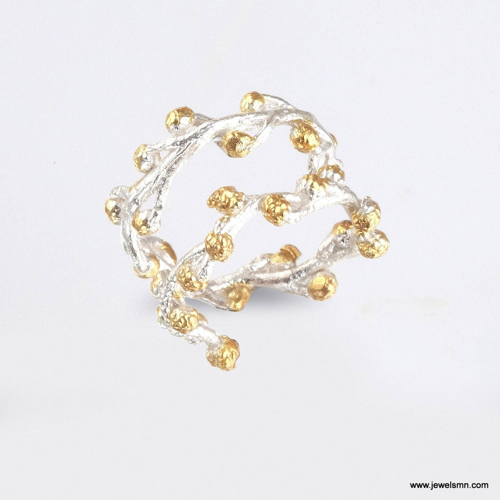 Goldplated Acacia Branch Ring: Sterling Silver Nature Jewelry