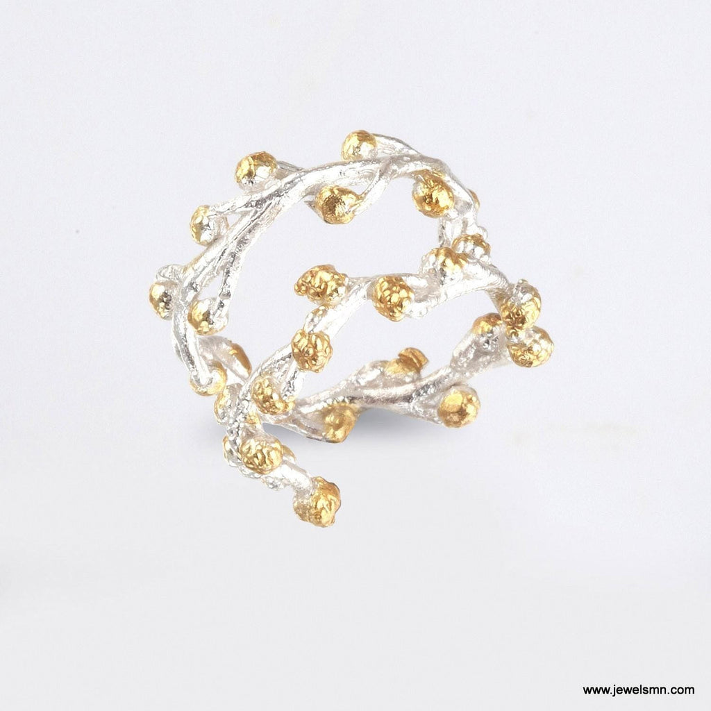 Goldplated Acacia Branch Ring: Sterling Silver Nature Jewelry