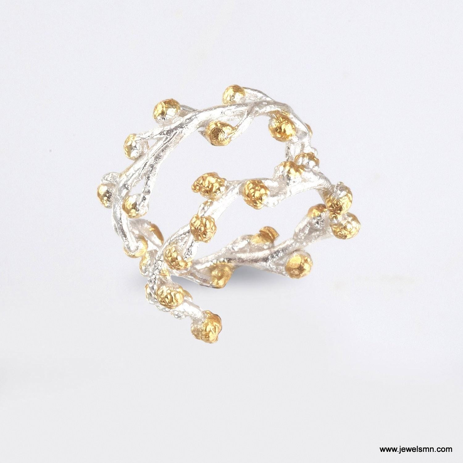 Goldplated Acacia Branch Ring: Sterling Silver Nature Jewelry