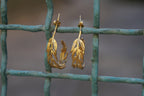 Botanical Hoop Earrings: Real Araucaria Leaves - Gold Plated Silver