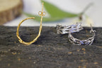Gold Hoop Earrings with Real Acacia Leaves - Sterling Silver Detail
