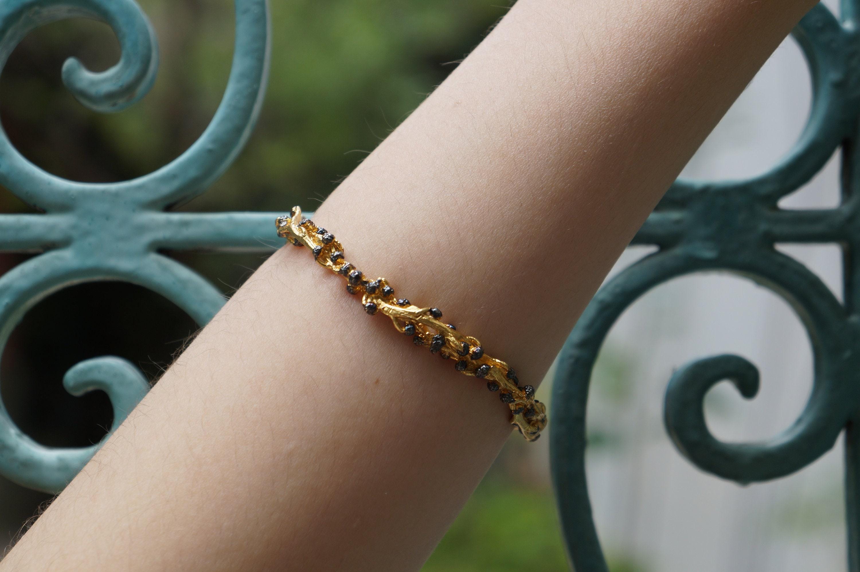 Acacia Branch Bracelet: Eco-Friendly Gold Plated Silver - Handmade