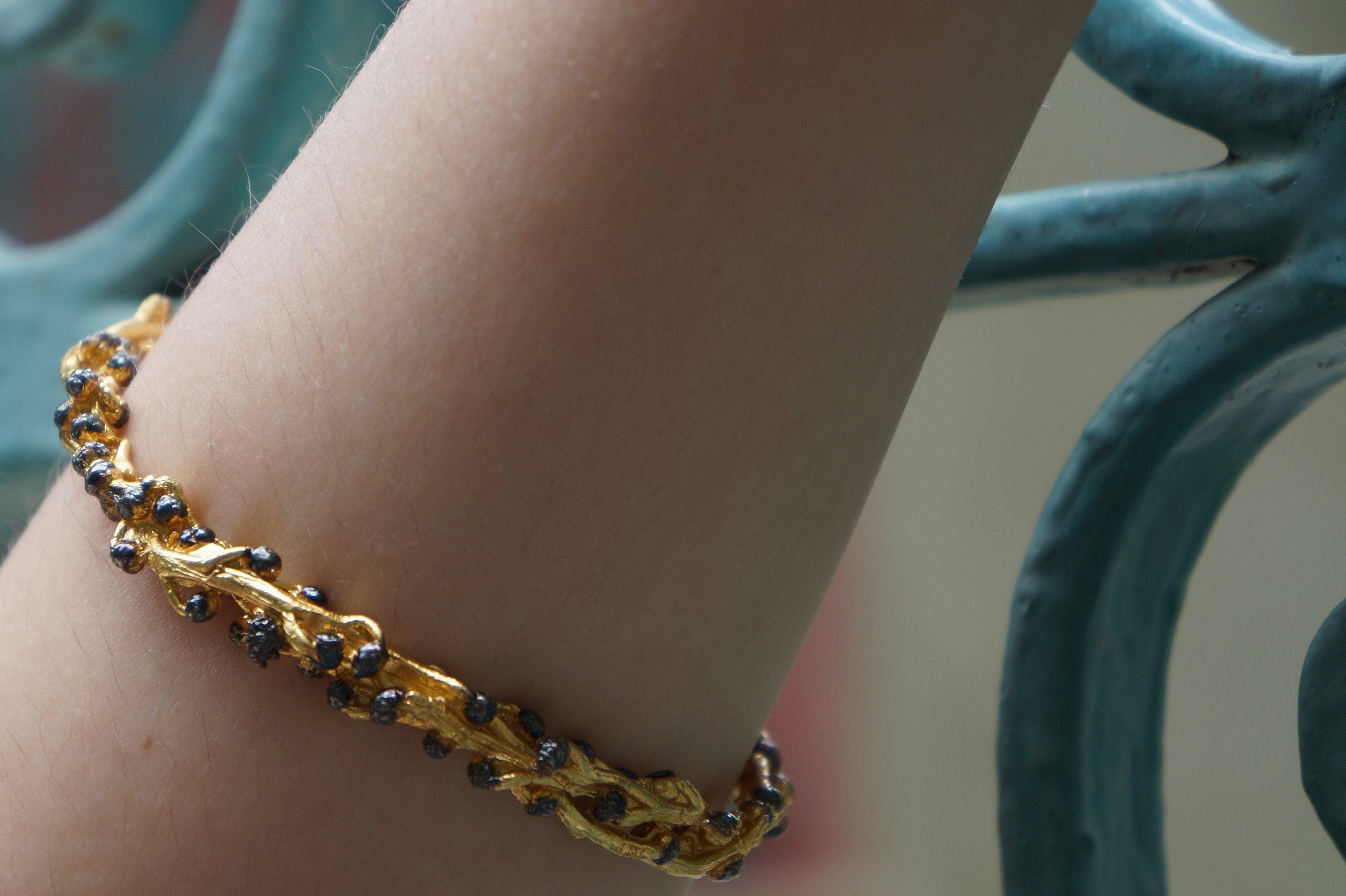 Acacia Branch Bracelet: Eco-Friendly Gold Plated Silver - Handmade