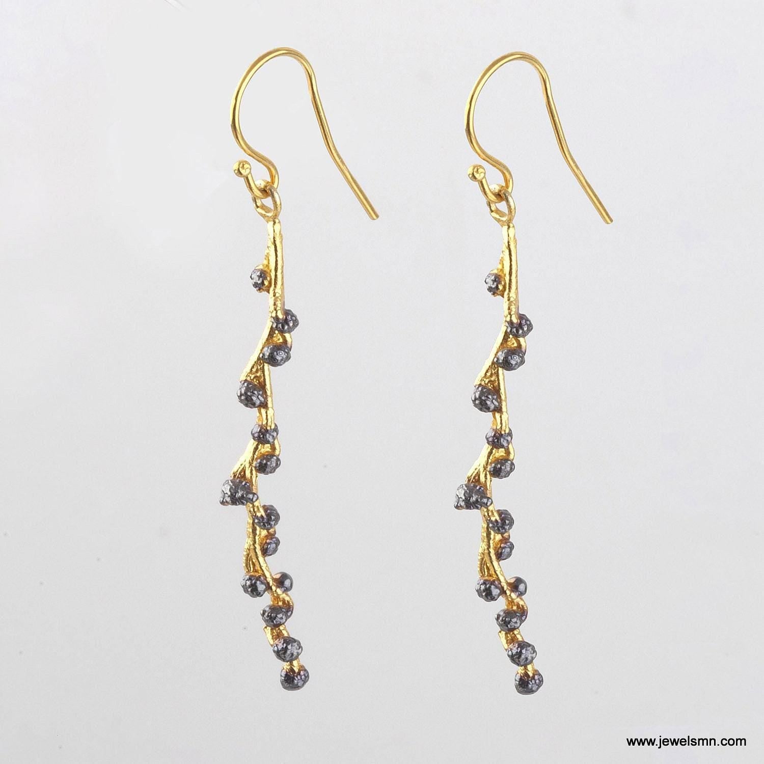 Acacia Leaf Earrings: Gold Plated Brass - Organic Botanical Style