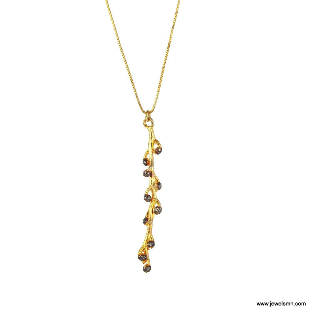 Acacia Branch Necklace: Gold-Plated Brass with Black Rhodium Detail