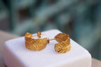 Hoop Earrings: 14k Gold Plated Mimosa Leaves - Nature Inspired Jewelry in Recycled Brass