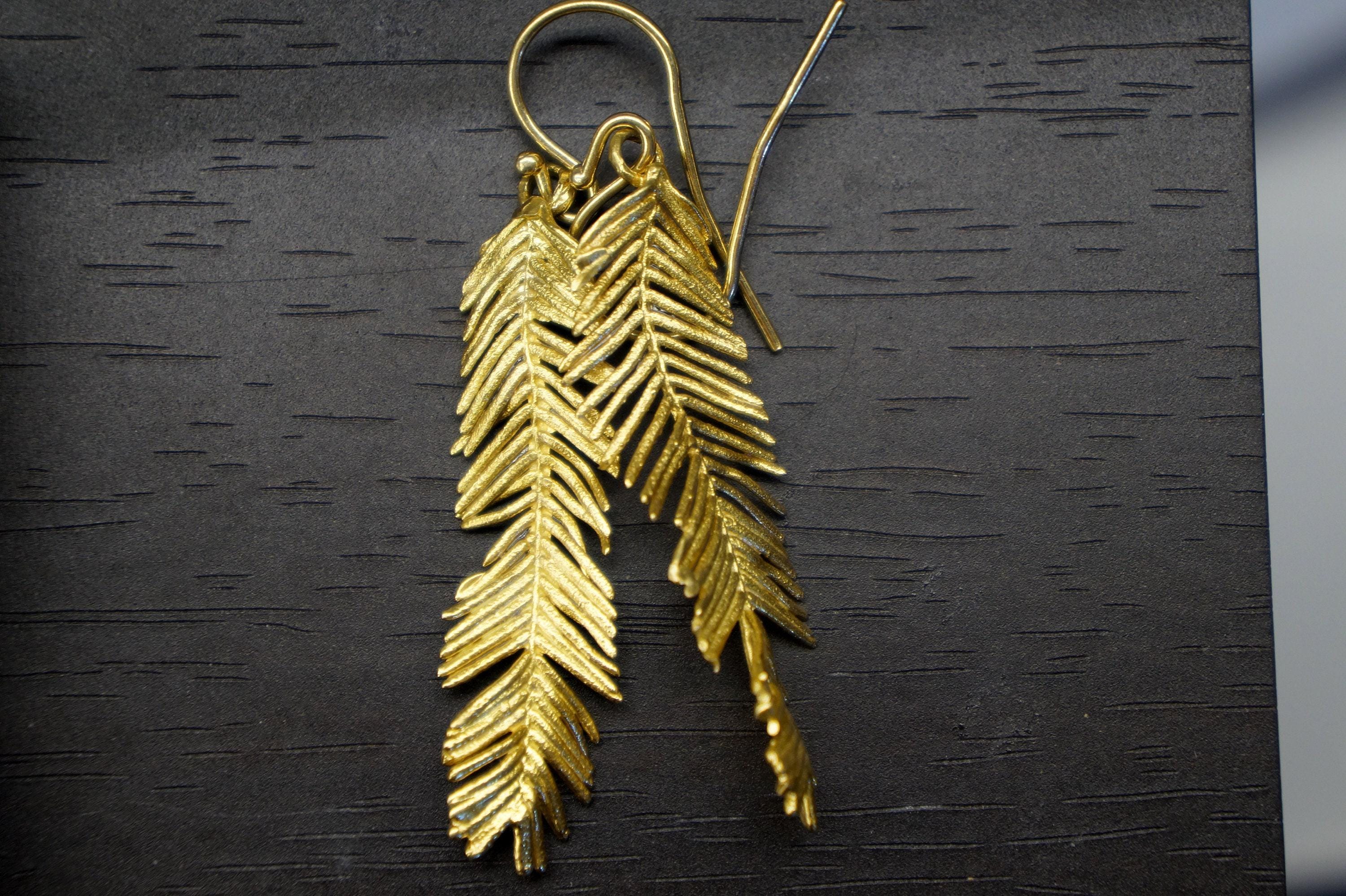 Mimosa Leaf Earrings: Gold Plated Sterling Silver - Nature Inspired