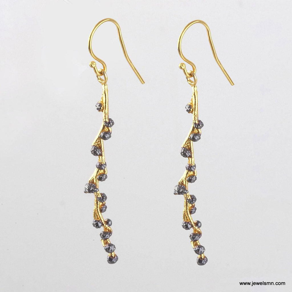 Nature-Inspired Acacia Leaf Earrings, Gold and Black Rhodium (Sterling Silver)