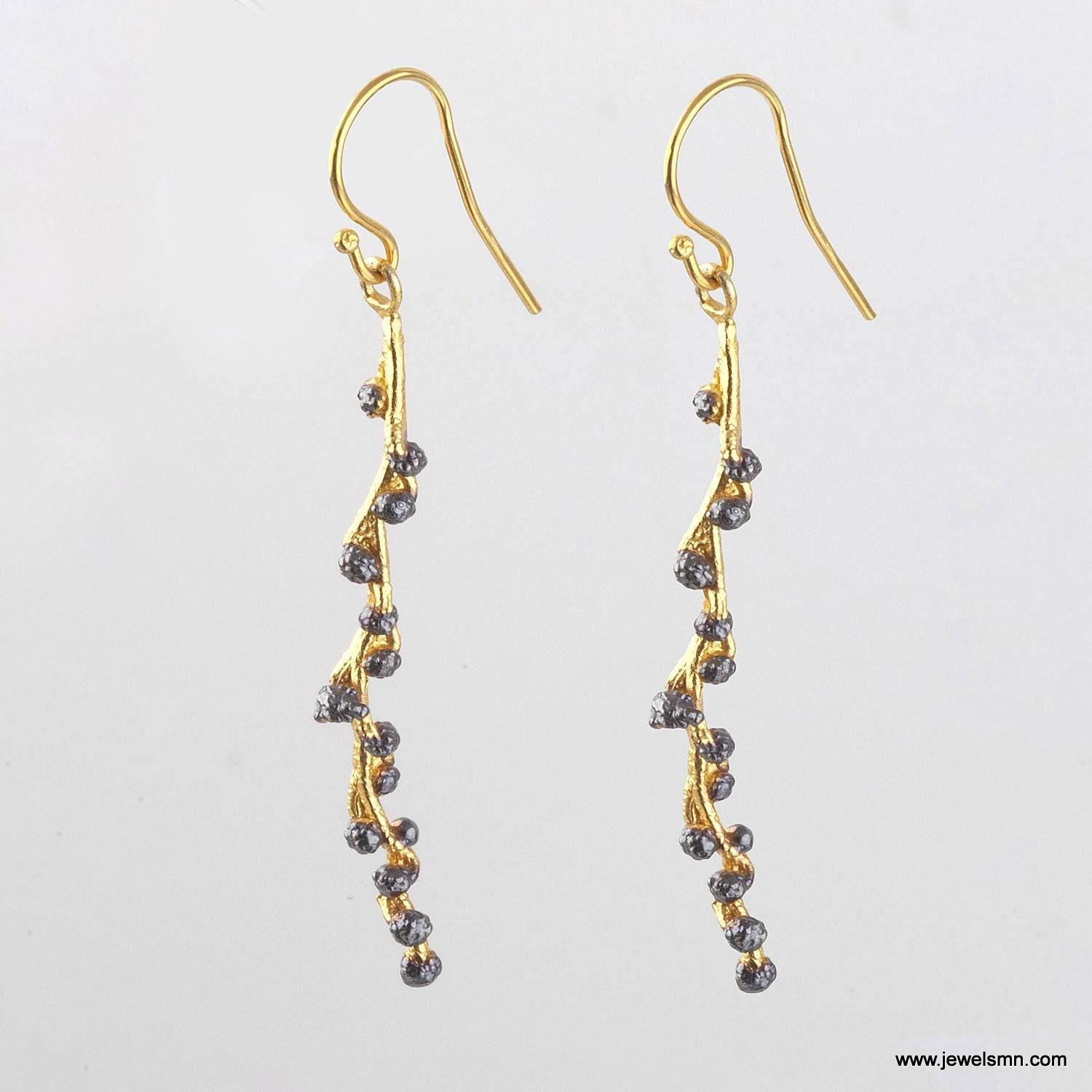 Nature-Inspired Acacia Leaf Earrings, Gold and Black Rhodium (Sterling Silver)