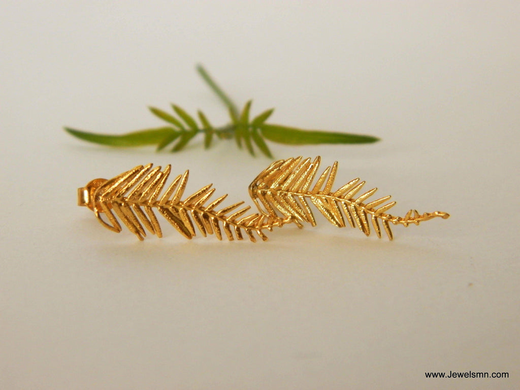 Acacia Leaf Stud Earrings: Real Silver, Nature-Inspired Jewelry