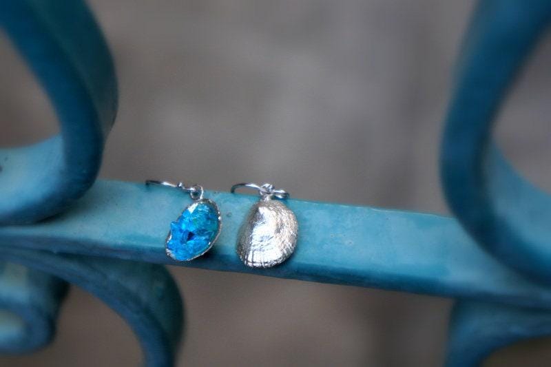 Blue Murano Glass Earrings - Sterling Silver Limpet Shell Dangles
