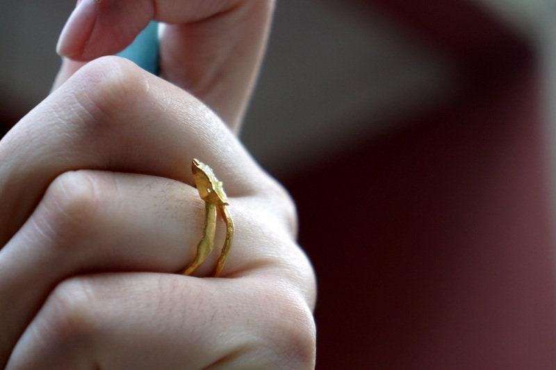 Sea Shell Ring, Sterling Silver with Green Murano Glass, Gold-Plated Eco Jewelry