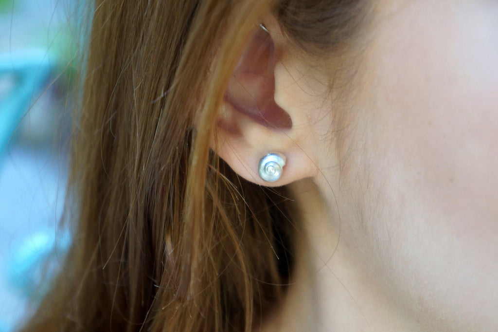 Dainty Sea Shell Earrings: Sterling Silver Studs, Minimalist Style