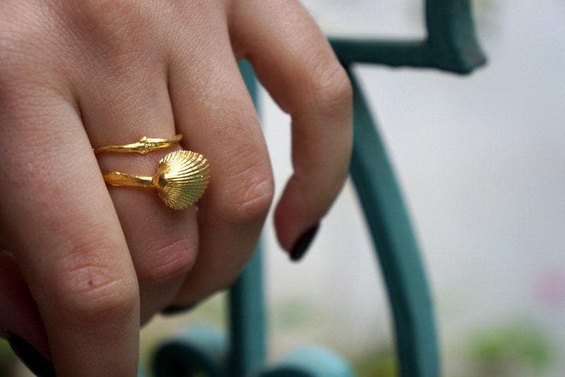Adjustable Sea Shell Ring: Recycled Silver, Gold Plated - Nature Inspired
