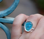 Silver Limpet Shell Ring: Turquoise Blue Accent - Handmade Nature Jewelry