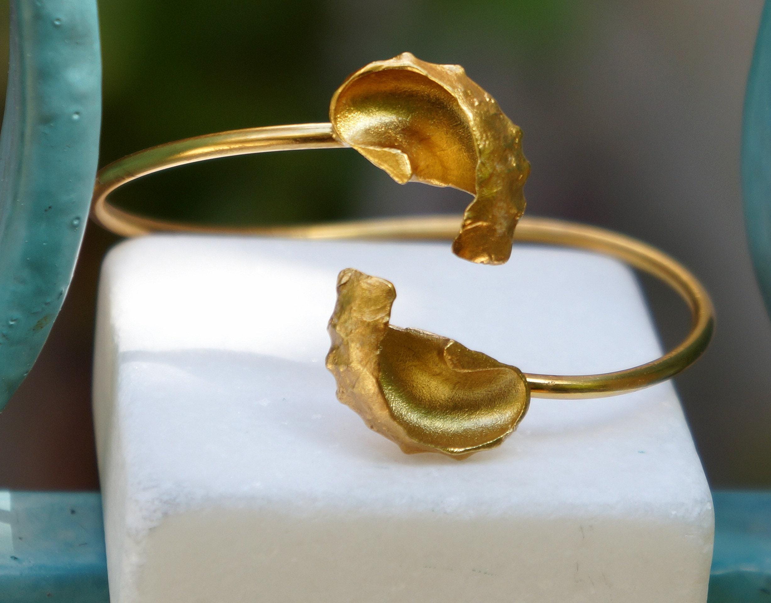 Sea Shell Bracelet: Nature Inspired Adjustable Cuff (Gold Plated Sterling Silver)