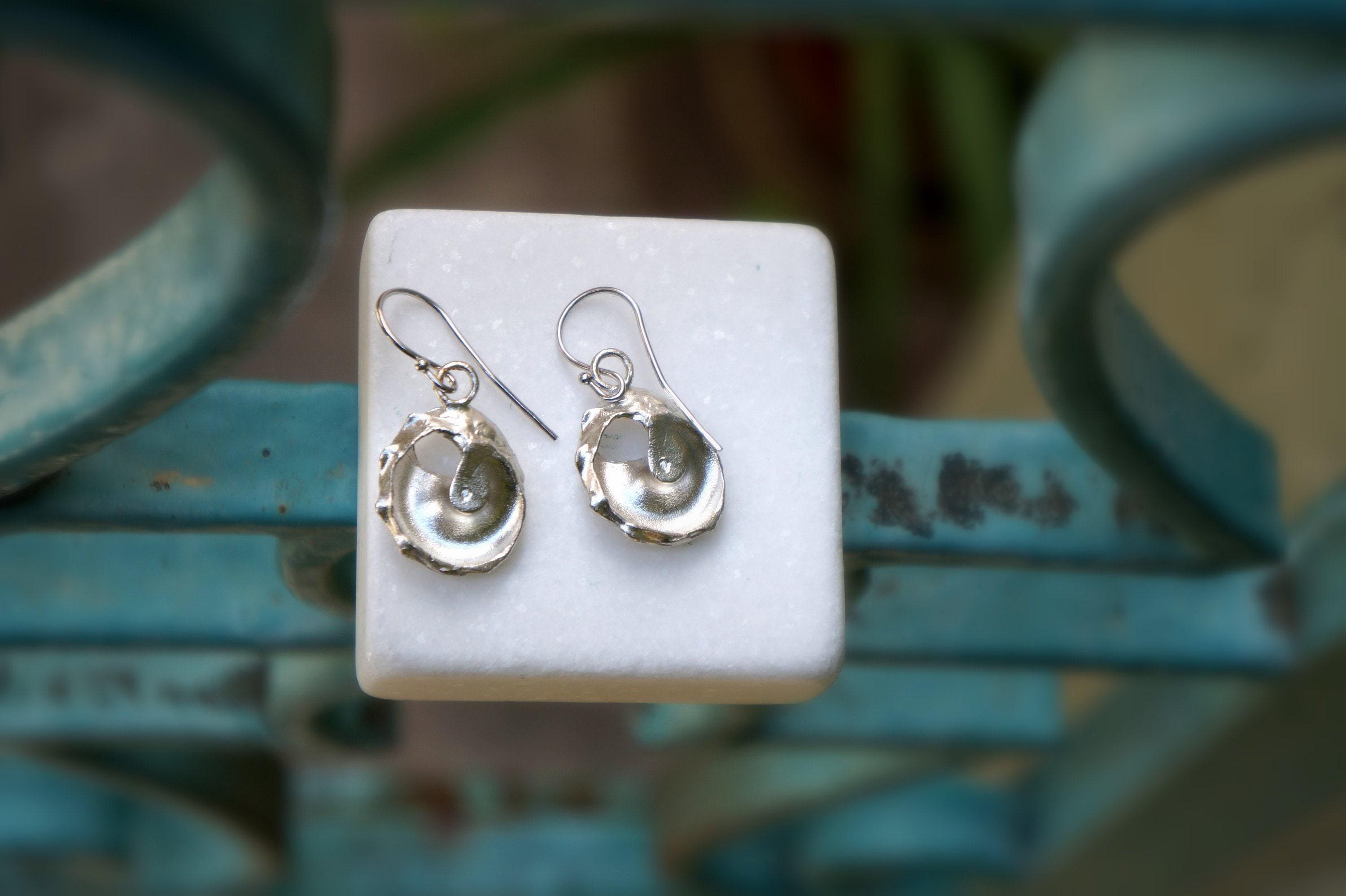 Beach Jewelry Silver Earrings, Sea Shell Dangles (Small, Lightweight)