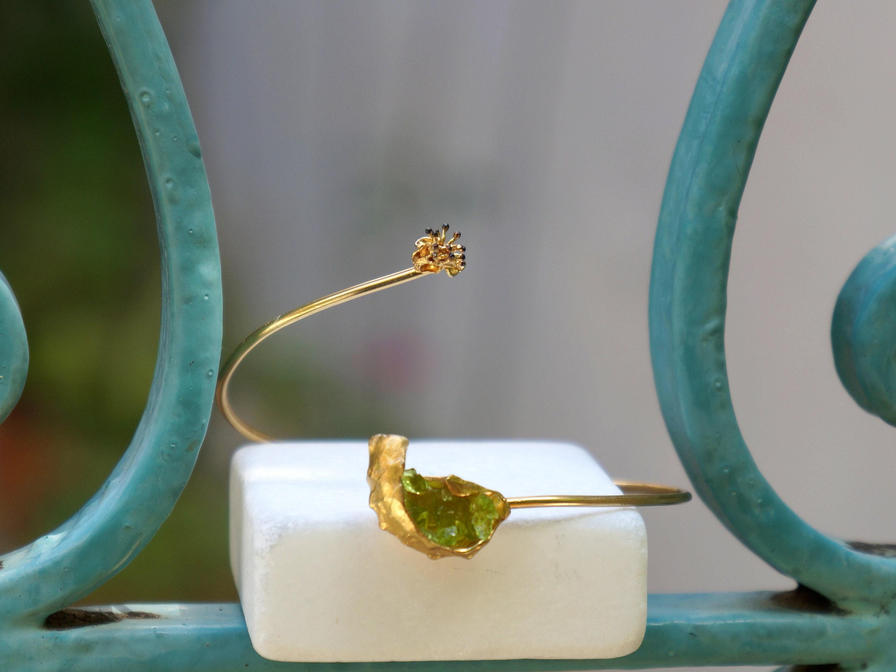 Silver Bangle Bracelet: Sea Shell and Wild Flower - Adjustable Fit