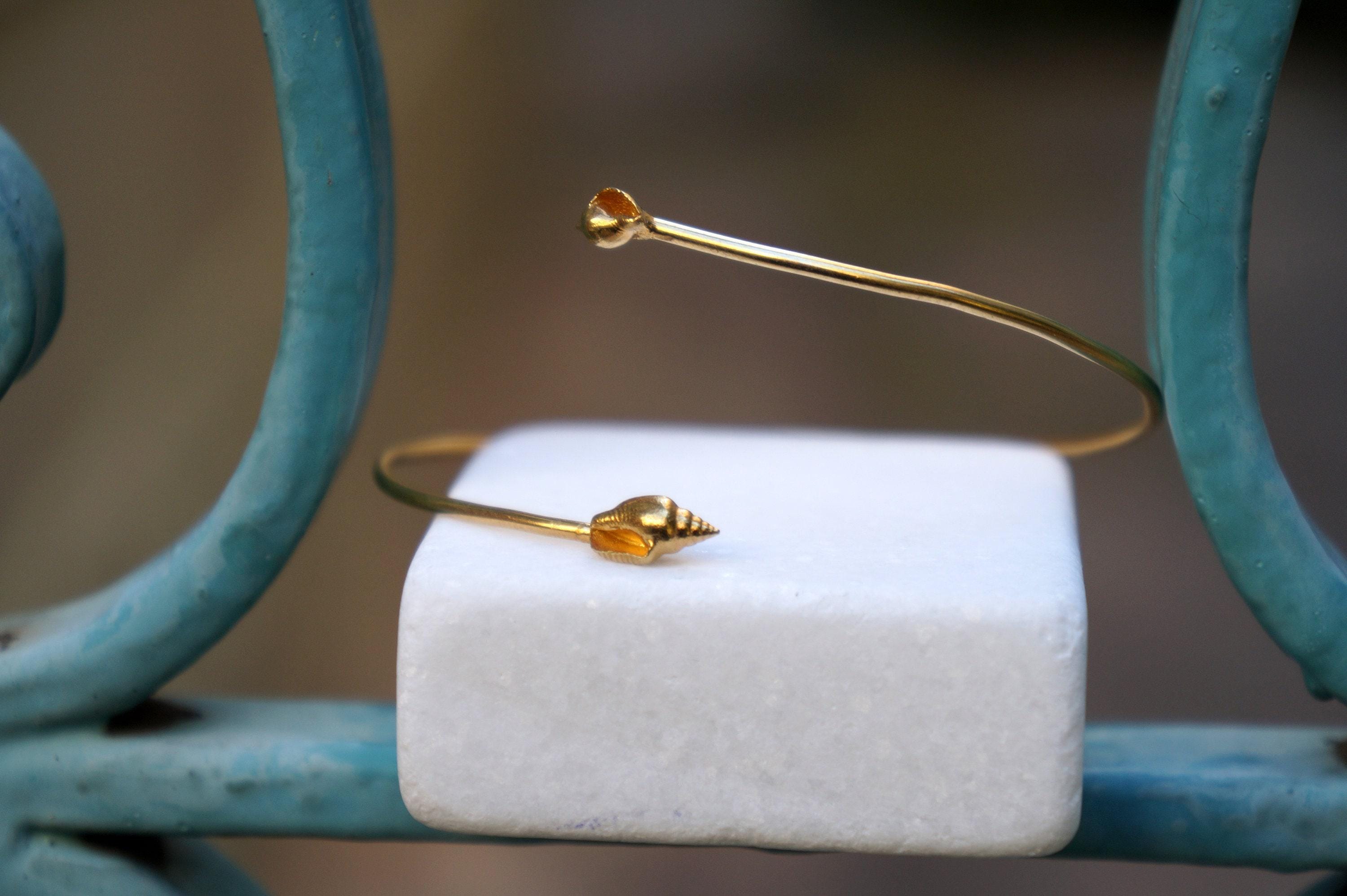 Sea Shell Cuff Bracelet, Dainty Gold Plated Silver (Adjustable)
