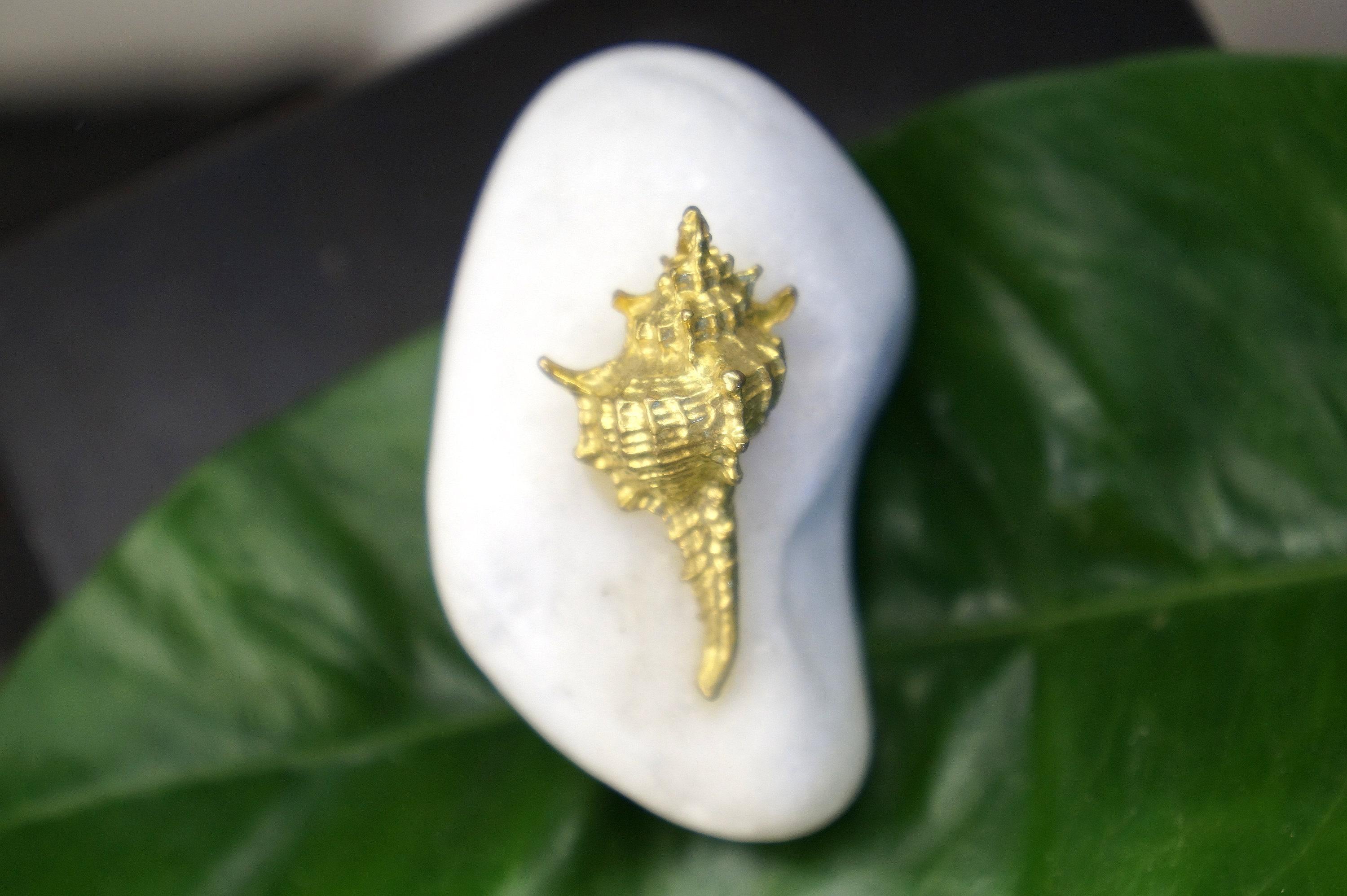 Gold-Plated Brass Sea Shell Statue, Miniature Home Decor (Handmade)